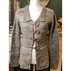 Nick & Mo Sweater SZ S Grey Excellent Floral Button Wool Blend